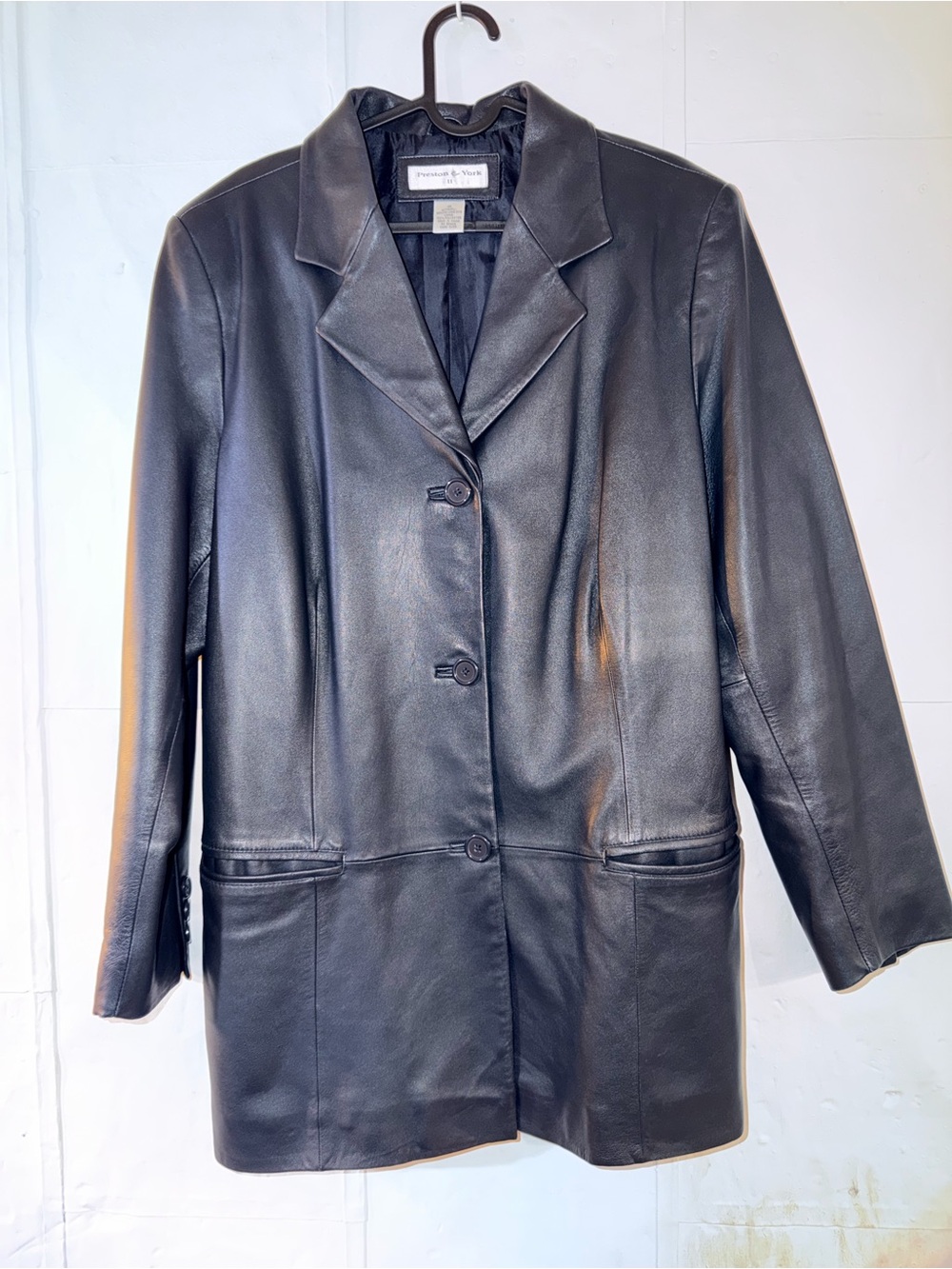 Preston & York Women’s 1X Black 100% lambskin Leather Button-Front Blazer